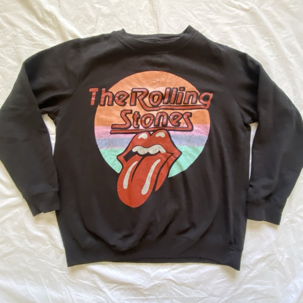 The Rolling Stones Tongue Logo Sweatshirt Pullover Black Long Sleeve Crew Neck L